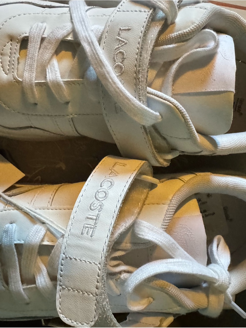 Lacoste Kids White Leather Hook-and-Loop Sneakers